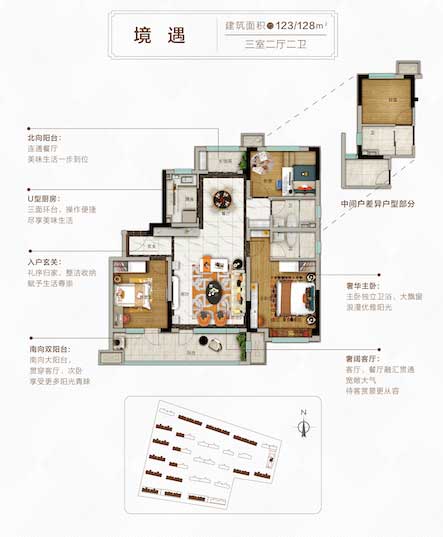 碧桂園翡翠天境境遇戶型 三室兩廳兩衛(wèi) 建面125㎡