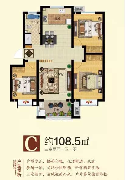 陽光新城C戶型108.5㎡ 三室兩廳一衛(wèi)一廚