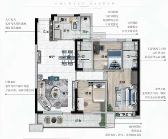 YJ115戶型|三室兩廳兩衛(wèi)